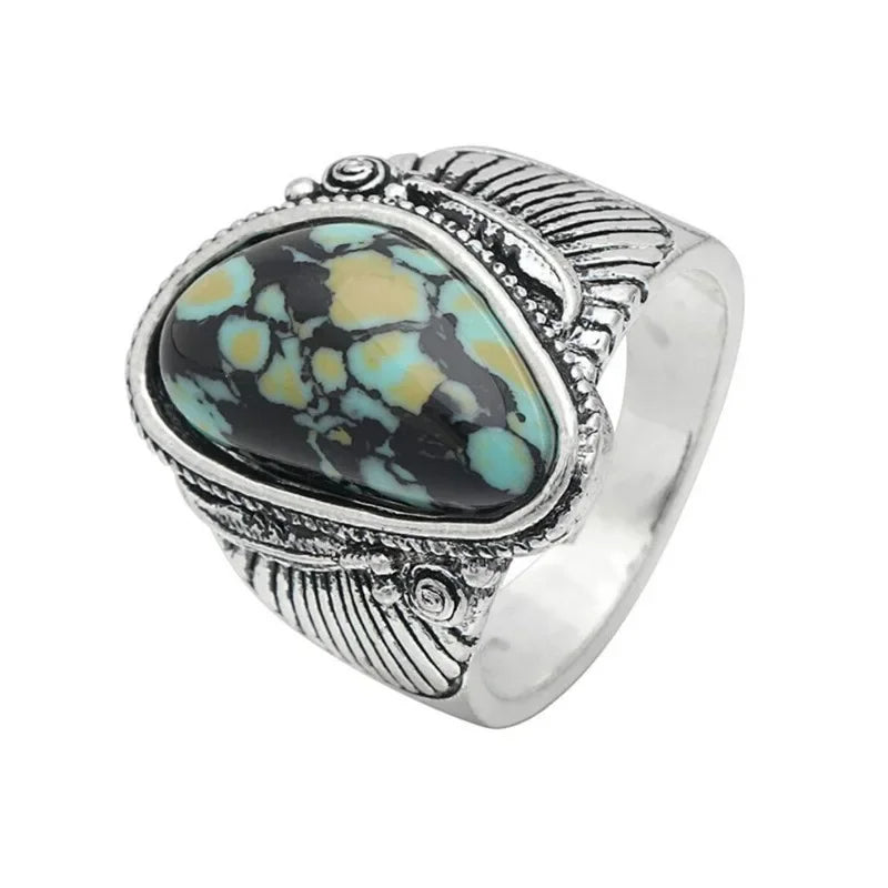 Women's Antique Silver Turquoise Zircon Ring – Sizes 6–10 Fashion Ring Nixie WHITE 3.5