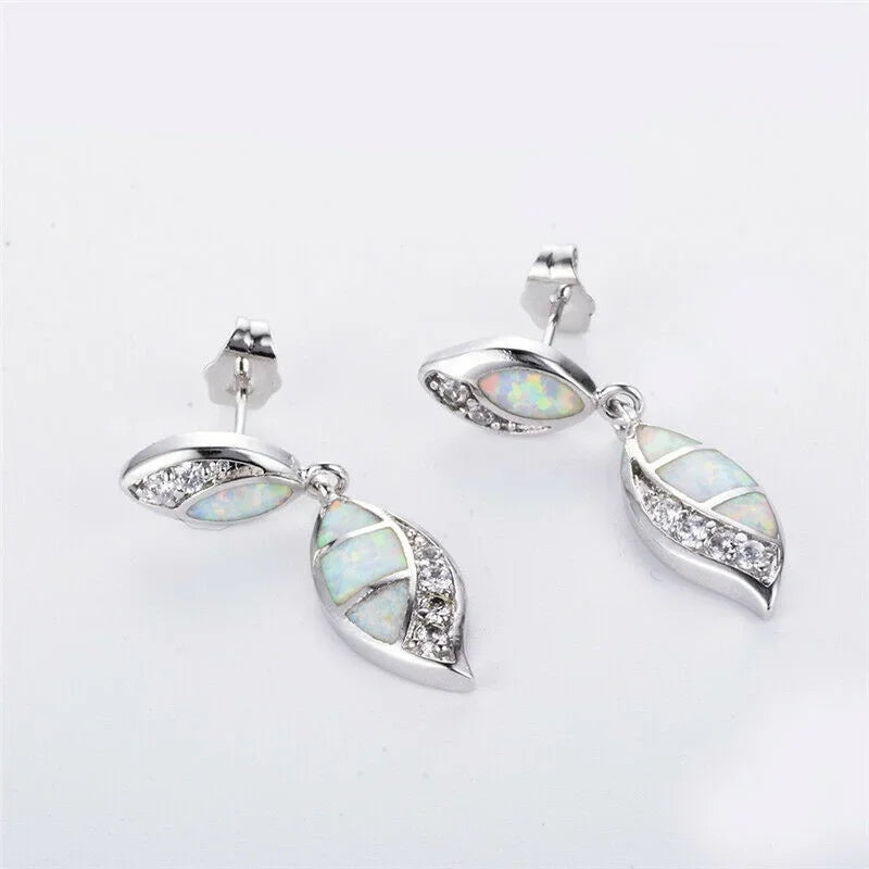 Silver-Plated Simulated Opal Stud Earrings | Vintage Gift Stud Earrings Nixie