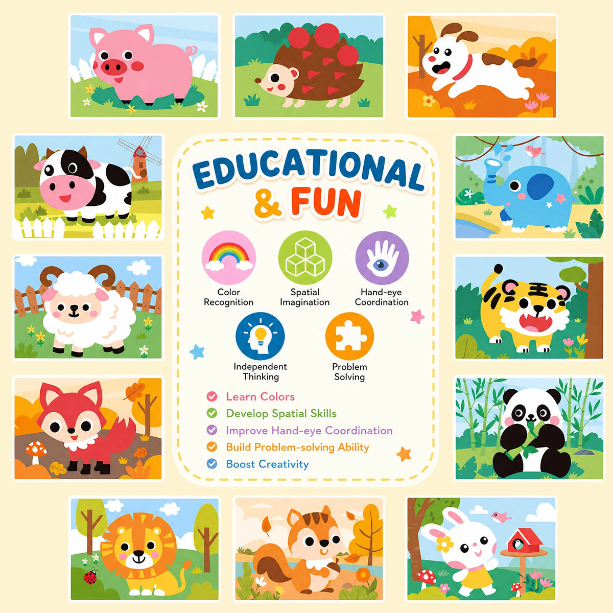 12Pcs 3D EVA Sticker DIY Cartoon Animal Puzzle Toy for Kids Kids Craft Sticker Set Nixie