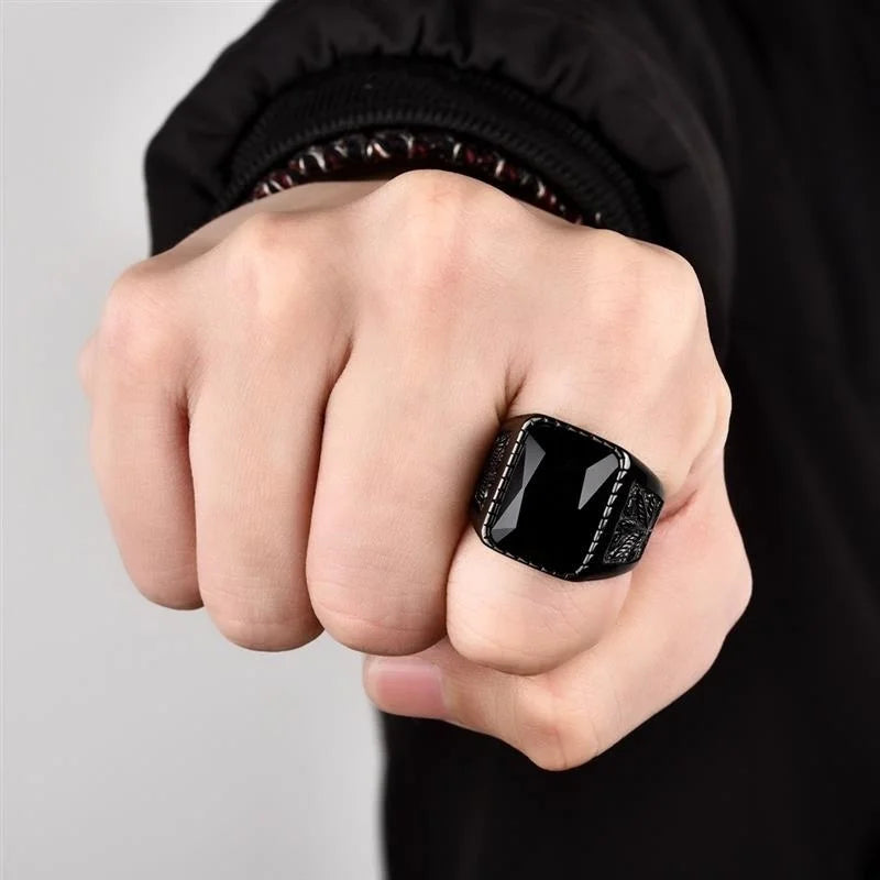 Men's Hip Hop 316L Stainless Steel Black Red Stone Ring Fashion Ring Nixie