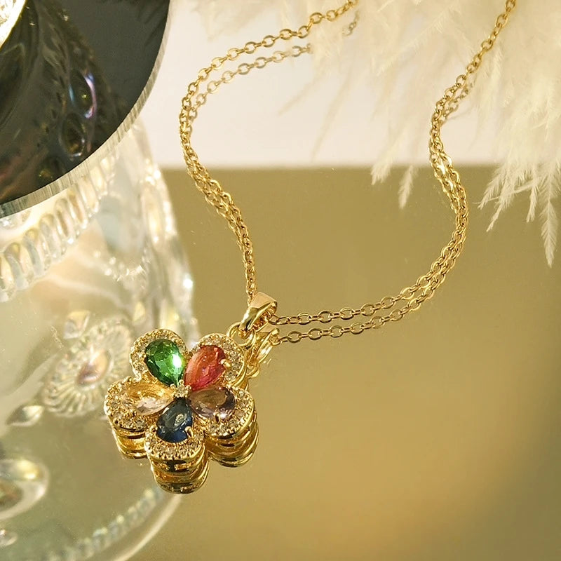 Rainbow Flower Pendant Necklace | Gold Stainless Steel Choker Pendant Necklace Nixie
