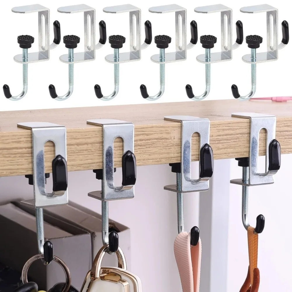 2pcs Adjustable Desk Edge Hooks – Punch-Free Hanging Clips
