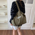 Korean Style Large Canvas Tote Bag – Letter Print Shoulder Bag Canvas Tote Bag Nixie Green