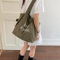 Korean Canvas Bucket Bag – Letter Print Shoulder Tote Canvas Shoulder Tote Nixie BB-1408Green