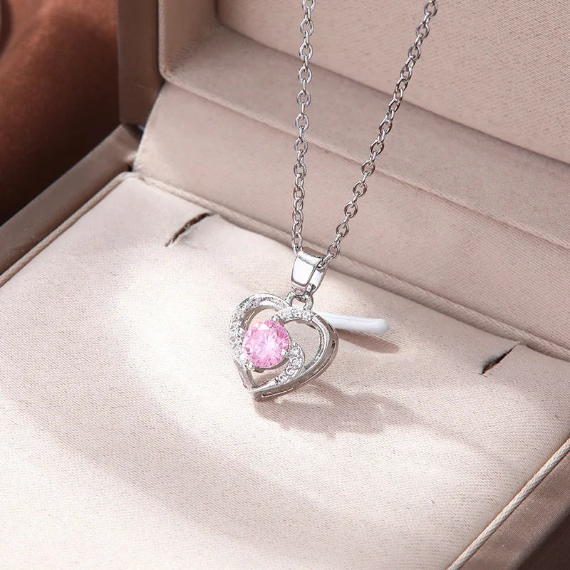 Heart Shaped Copper Pendant Necklace | Zircon Collarbone Chain Pendant Necklace Nixie XL1944-8