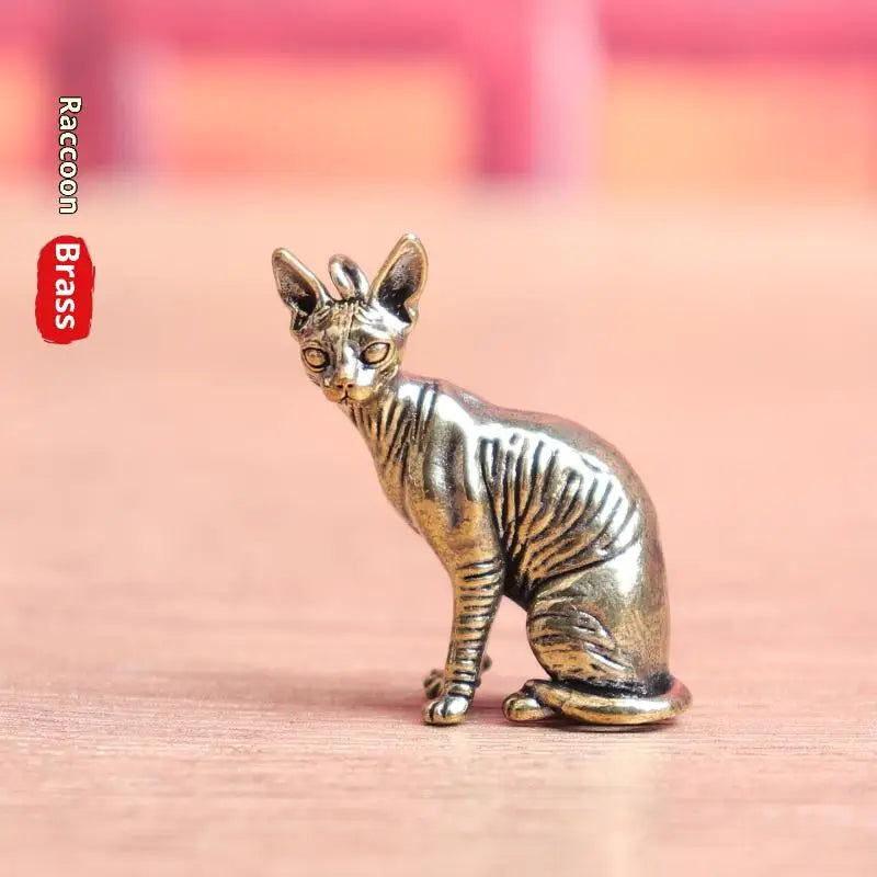 Solid Brass Hairless Cat Statue – Vintage Desktop Figurine Animal Figurine Nixie Default Title