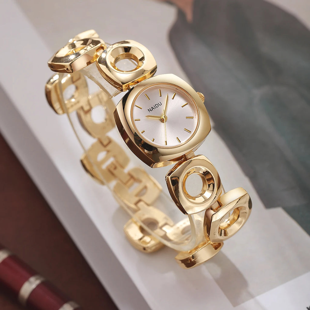 Women's Hollow Square Bracelet Quartz Watch | Vintage Dial Bracelet Quartz Watch Nixie