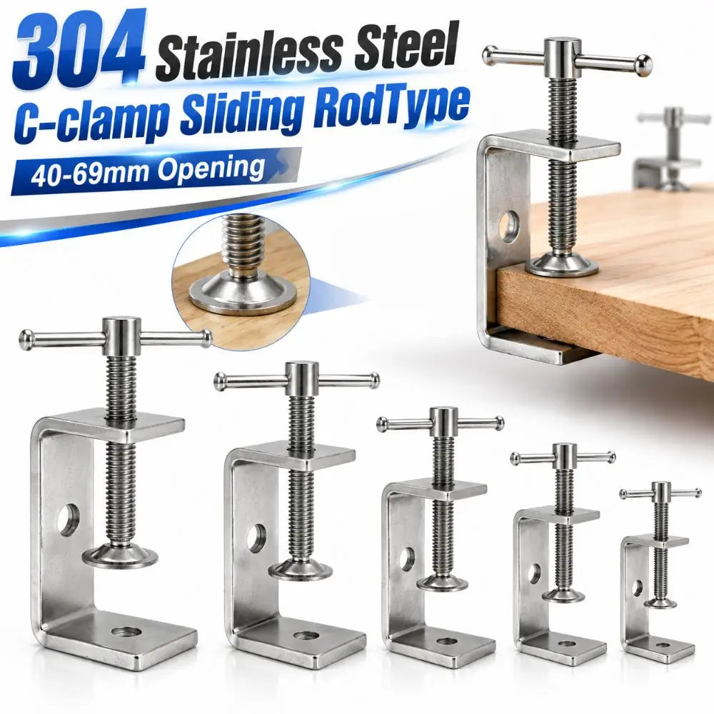304 Stainless Steel C-Clamp Sliding Rod Adjustable 40–69mm C-Clamp Nixie 47mm Opening