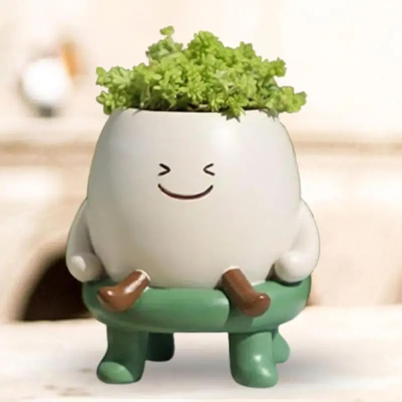 Cute Smile Legs Mini Resin Cactus Planter Pot 9x10cm