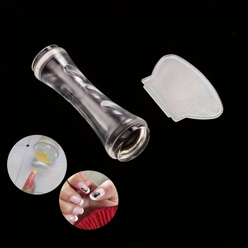 2PCS Dual-Ended Silicone Nail Stamp Set with Scraper – Clear Nail Art Stamper Nixie