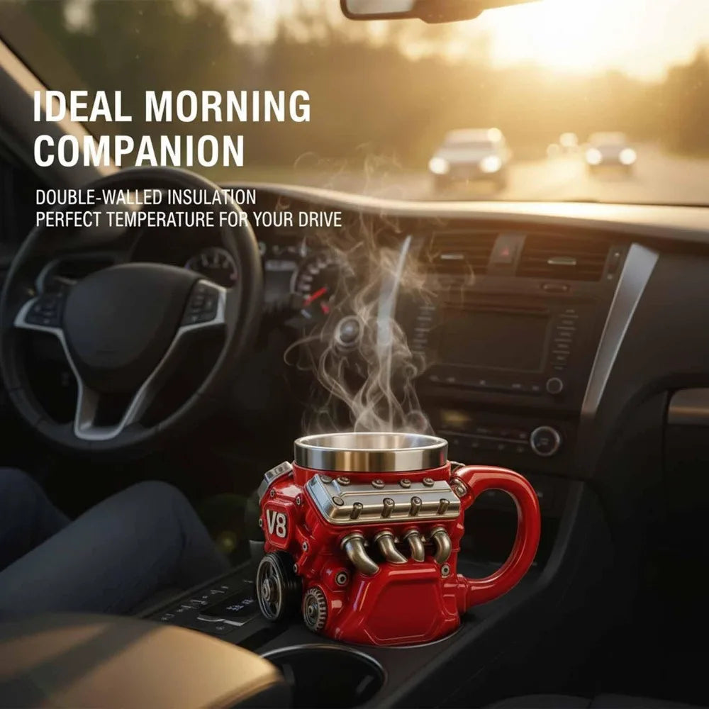 V8 Engine Coffee Mug 300ml Double Wall Stainless Steel Cup