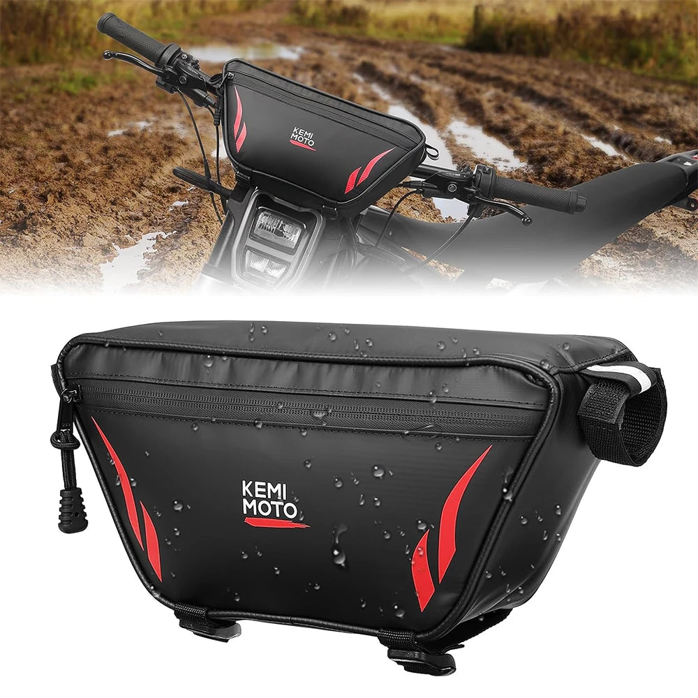 KEMITOUR Waterproof PVC Motorcycle Handlebar Bag – Universal Handlebar Storage Bag Nixie Large Red