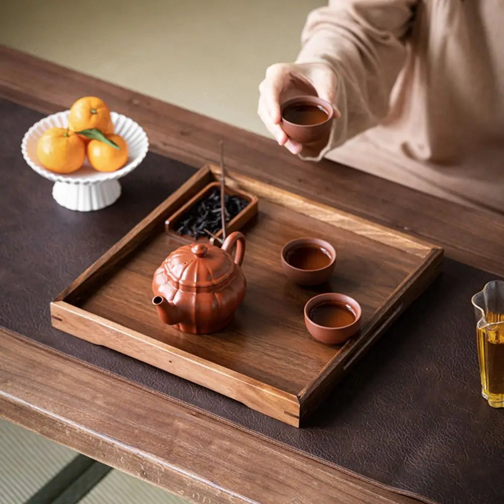 Walnut Wood Leaf Tea Tray – Serving Platter for Snacks & Fruit