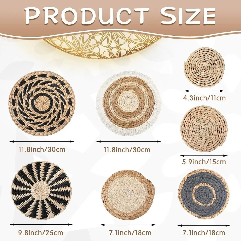 Boho Straw Woven Wall Hanging, Coaster & Placemat
