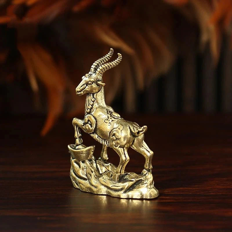 Feng Shui Brass Goat Figurine Lucky Zodiac Desktop Ornament Decorative Figurine Nixie