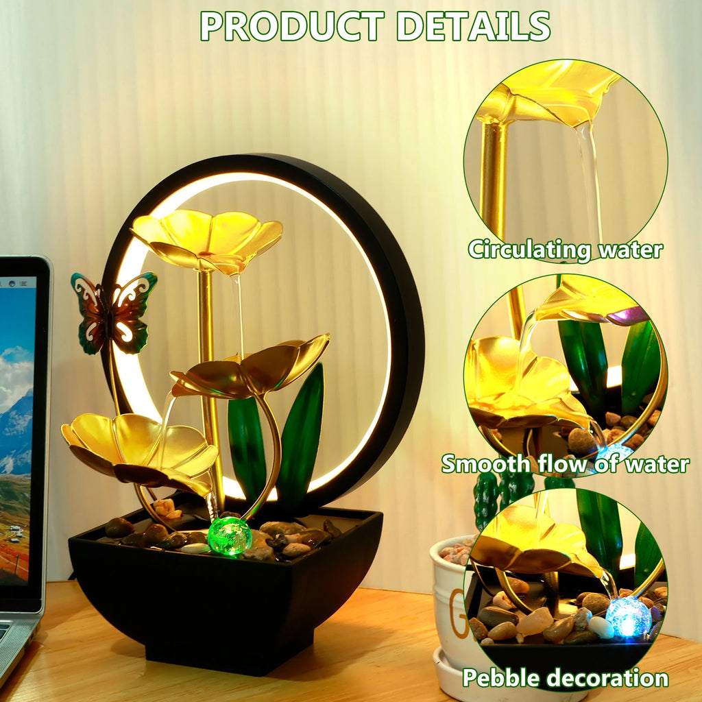 Tabletop Water Fountain with LED Ring Light | Zen Desk Decor Tabletop Water Fountain Nixie