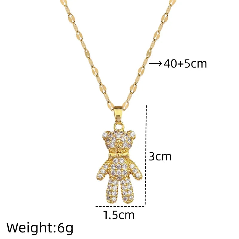 Butterfly Bow Bear Pendant Choker Necklace – Gold Stainless Steel Pendant Necklace Nixie XL2606-851