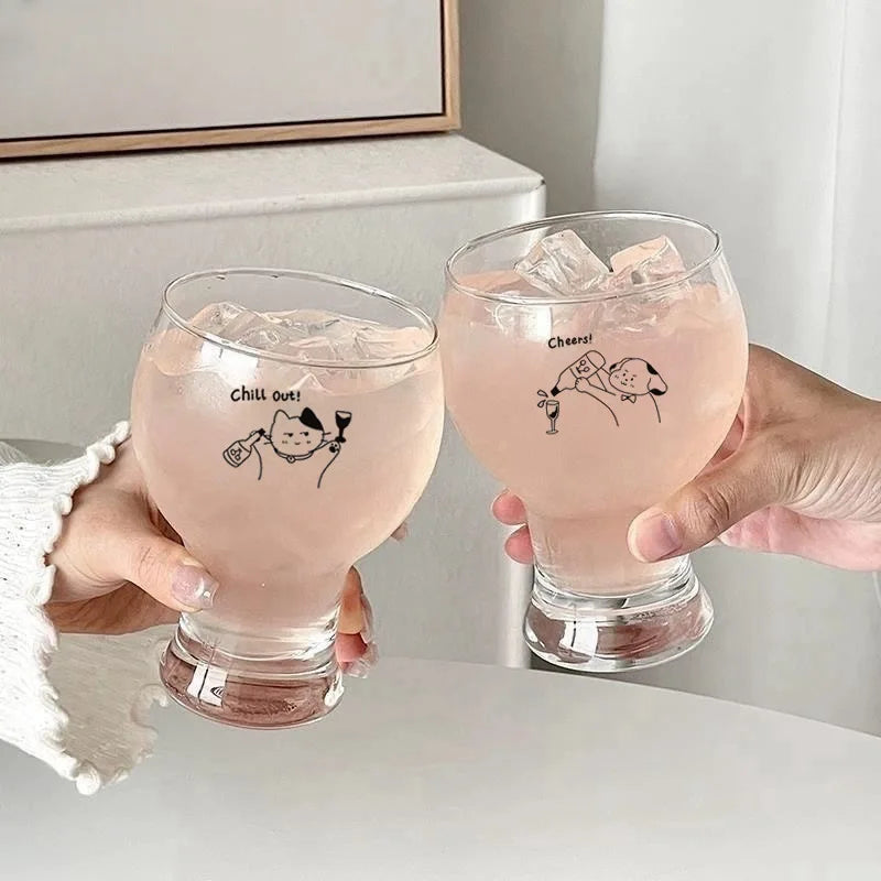 Cartoon High-Footed Glass Cup 420ml – Beer & Juice Glasses Decorative Glass Cup Nixie