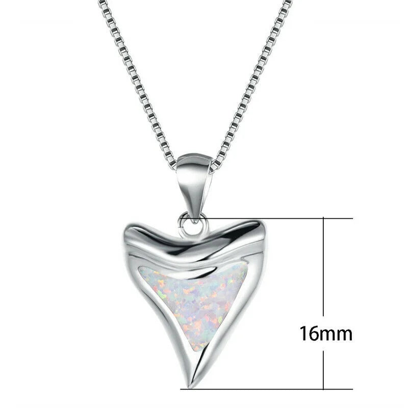 Silver Triangle Simulated Opal Pendant Necklace | Wedding Jewelry
