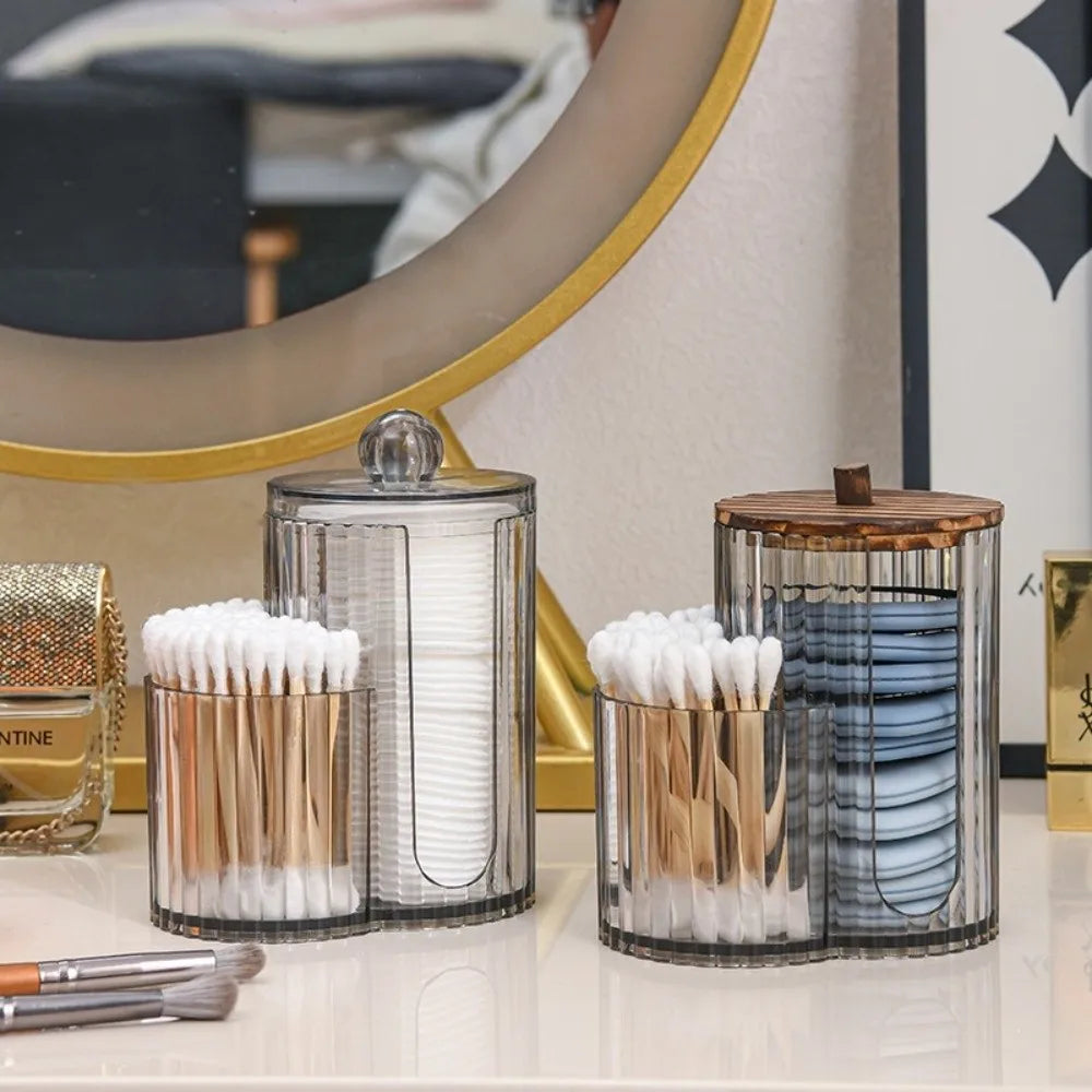 2-in-1 Q-Tip Holder Dustproof Makeup Pad Organizer Storage Box Makeup Organizer Box Nixie