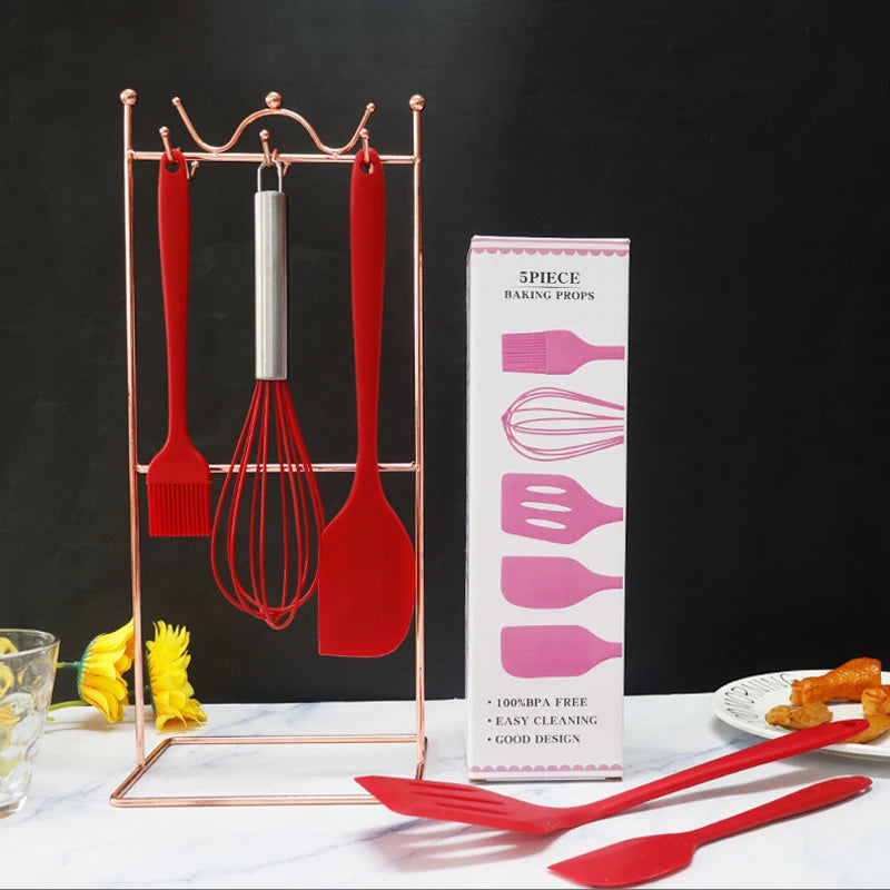 5-Piece Silicone Kitchen Utensil Set – Spatula, Whisk & Brush Silicone Utensil Set Nixie