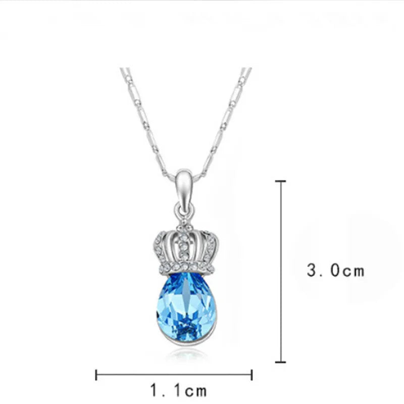 Crown Blue Crystal Droplet Pendant Necklace – Period Tracker