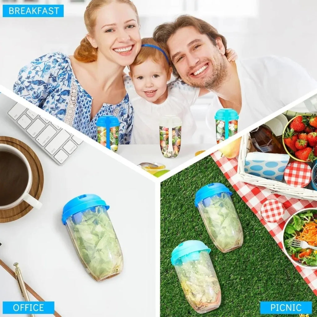 Leak Proof Salad Shaker Cup with Lid & Fork – BPA Free Salad Shaker Container Nixie