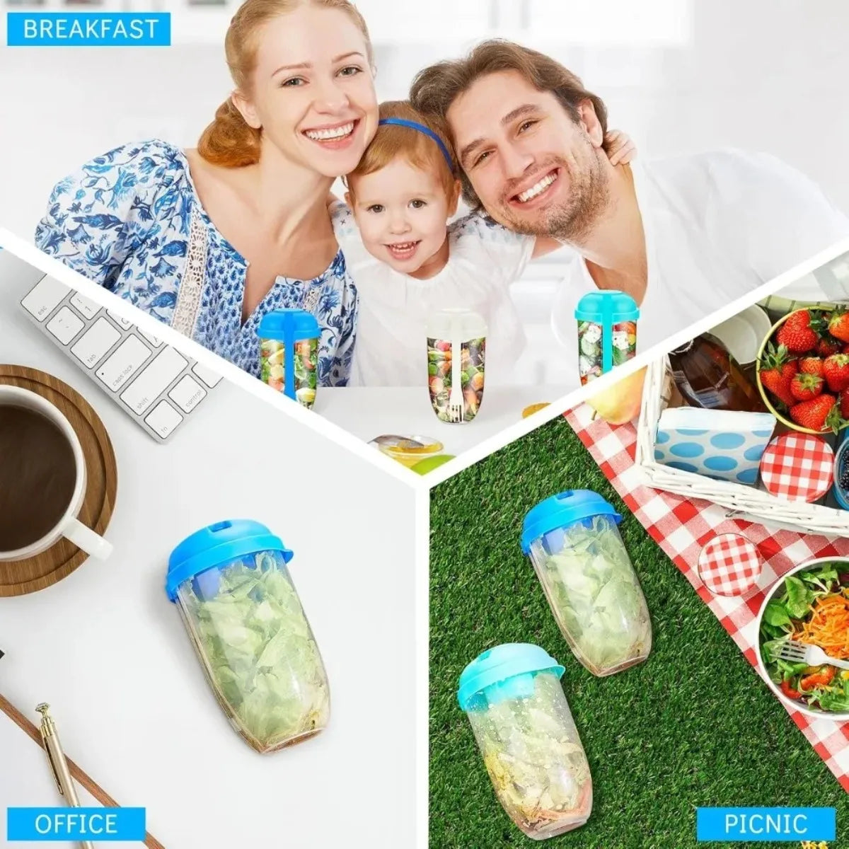 Leak Proof Salad Shaker Cup with Lid & Fork – BPA Free Salad Shaker Container Nixie