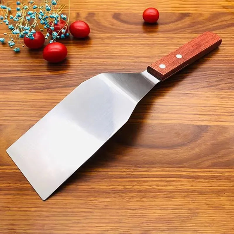 Stainless Steel Square Spatula Wood Handle BBQ Turner Scraper Cooking Spatula Nixie