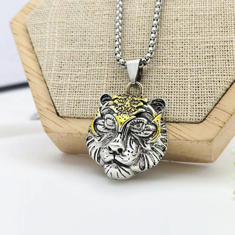 Vintage Tiger Head Pendant Necklace – Unisex Silver Style Pendant Necklace Nixie