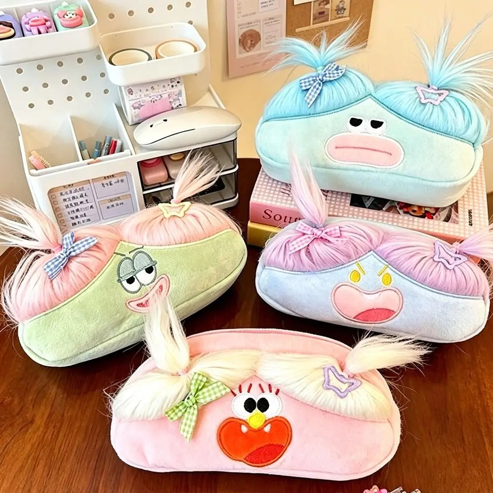 Cute Ugly Plush Pencil Case with Ponytail – Stationery Pouch Plush Pencil Case Nixie