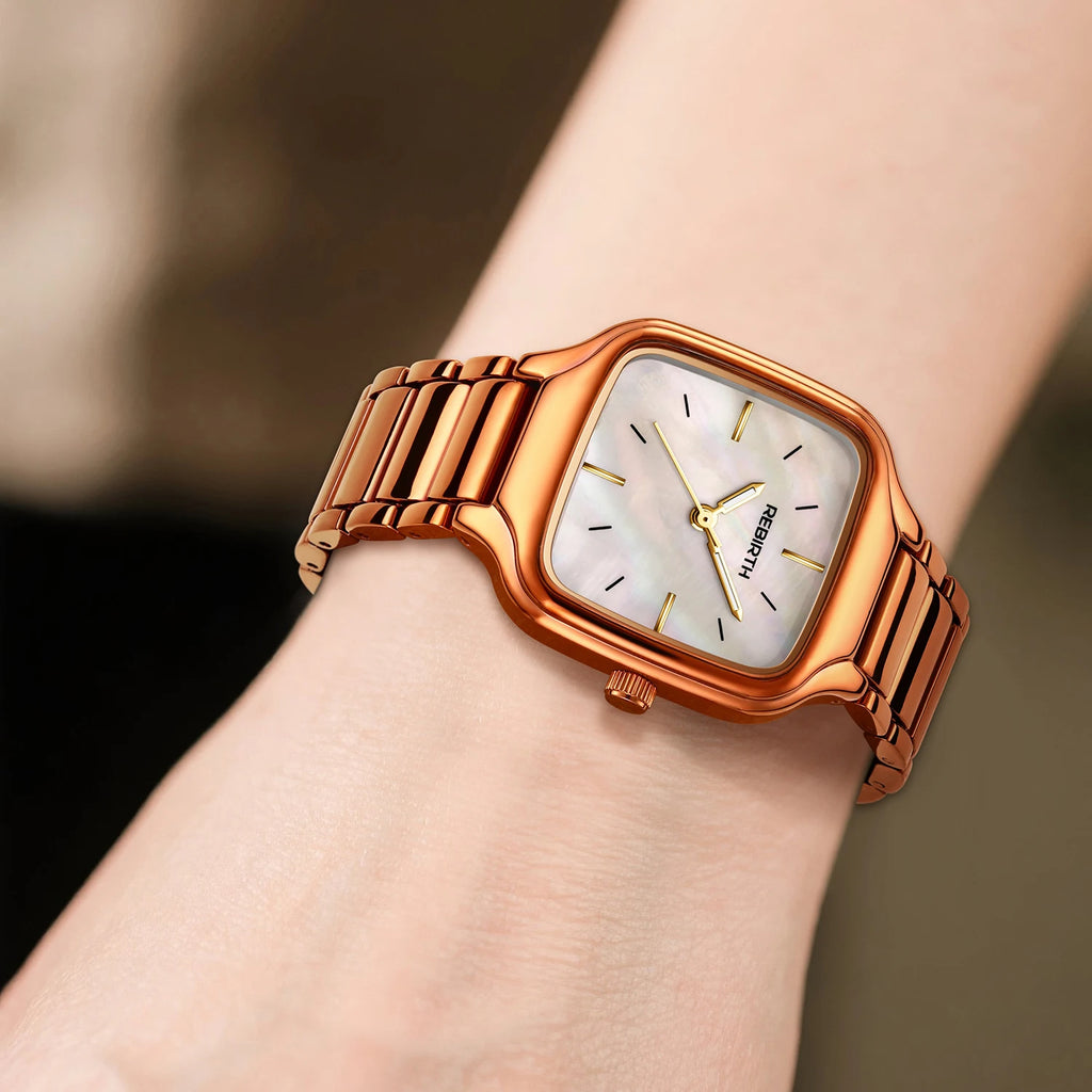 REBIRTH Square Quartz Watch | Stainless Steel, Minimalist Square Quartz Watch Nixie