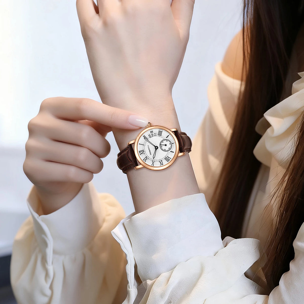 REBIRTH Women's Retro Leather Quartz Watch – Casual Daily Wear