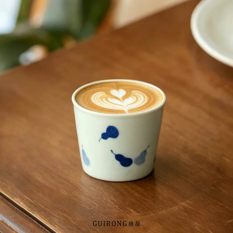 Blue & White Gourd Ceramic Latte Cup | Chinese Style Ceramic Latte Cup Nixie