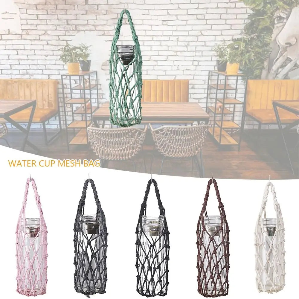 Hand Woven Cotton Rope Water Bottle Sleeve | Hanging Cup Cover Bottle Sleeve Nixie