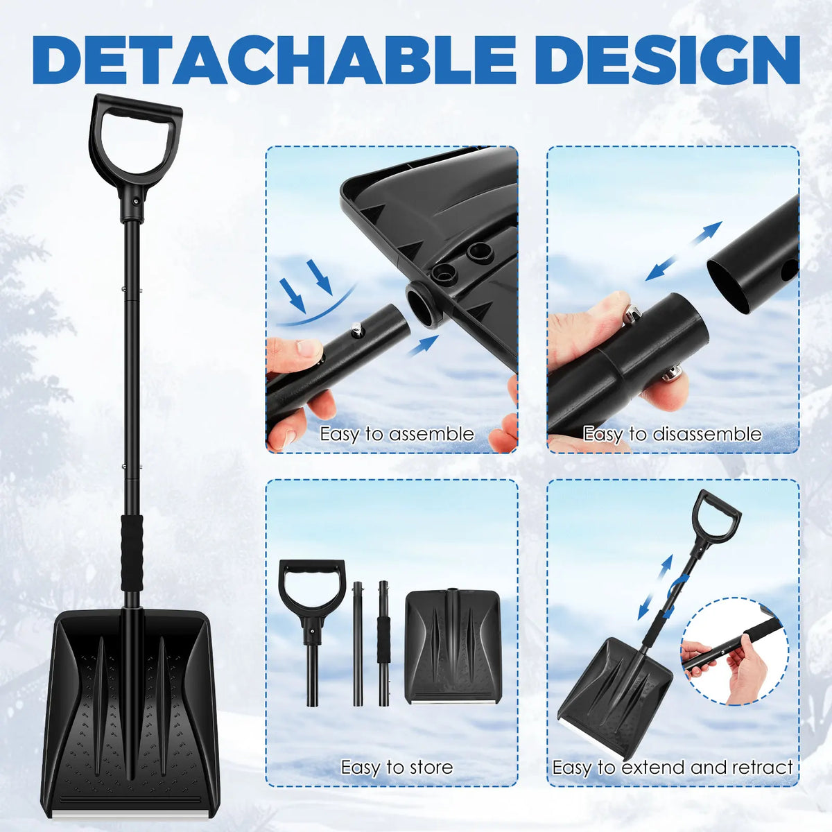 Detachable Snow Shovel – Portable Stainless Steel Car & Camp Tool Snow Removal Shovel Nixie