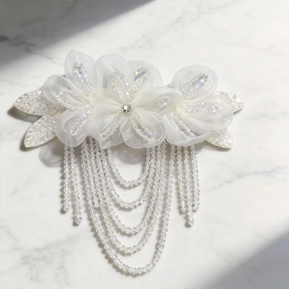 Handmade Fabric Flower Brooch with Tassels, Beads & Rhinestones Fabric Flower Brooch Nixie