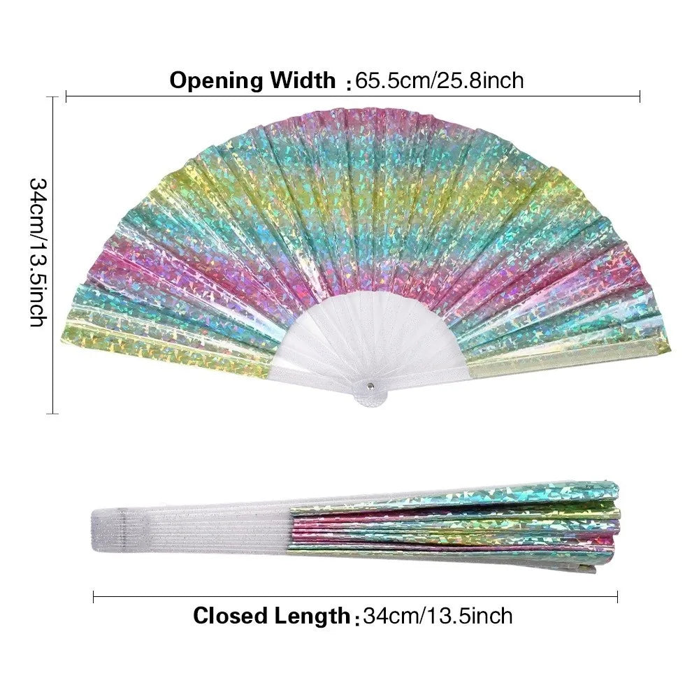 Holographic Folding Fan Large Iridescent Handheld Fan Stage Prop Holographic Folding Fan Nixie