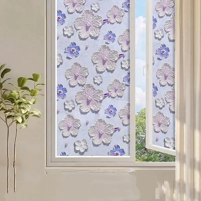 3D Floral Window Privacy Film Static Cling UV Blocking 60×100cm Window Privacy Film Nixie