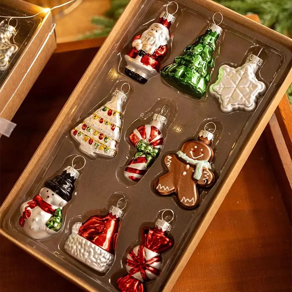 9-Piece Colorful Glass & Plastic Christmas Tree Pendant Set