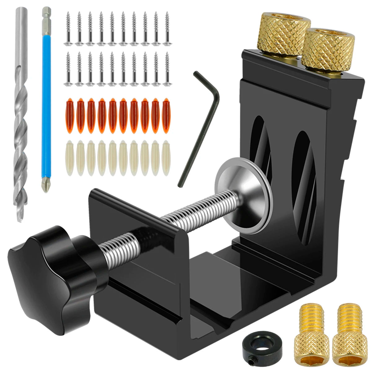 47-Pc Pocket Hole Jig Kit – 15° Angle Drill Guide for Woodworking Pocket Hole Jig Kit Nixie black