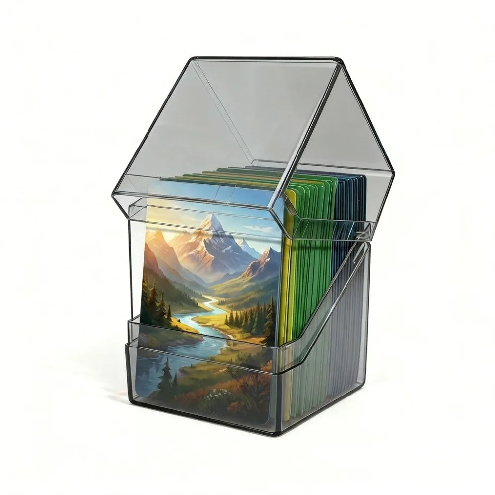 Acrylic TCG Card Storage Box – 100 Cards, Stackable & Clear Card Storage Box Nixie Transparent Grey