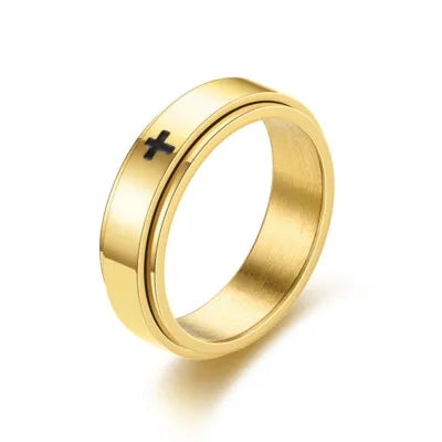 Retro Cross Rotating Fashion Ring Zinc Alloy Crystal Accents Fashion Ring Nixie 9 gold