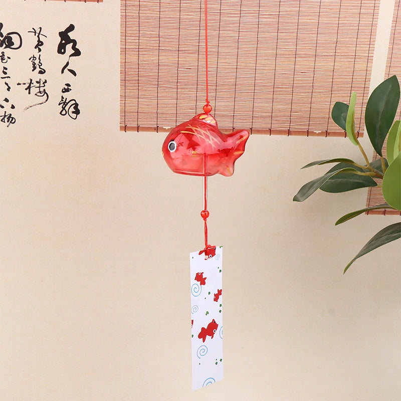 Japanese Glass Goldfish Wind Chime Furin Garden Hanging Decor Glass Wind Chime Nixie Red