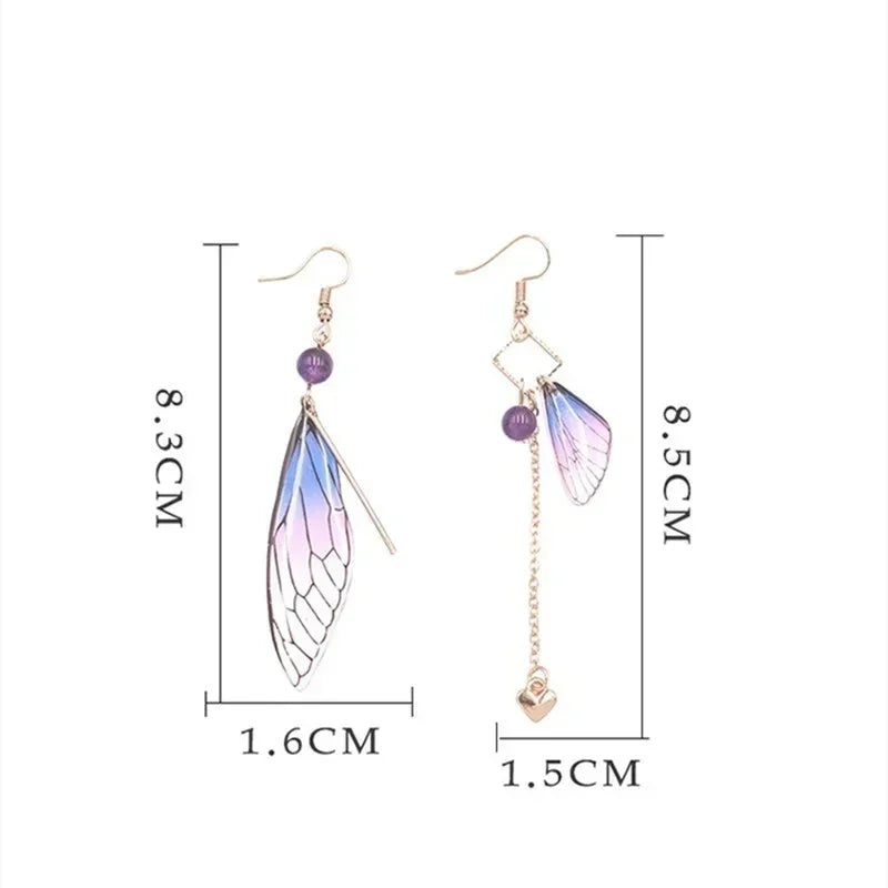 3 Pairs Fairy Butterfly Gradient Asymmetric Drop Earrings Set Drop Earrings Set Nixie