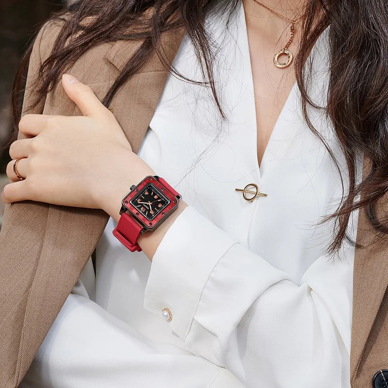 REBIRTH Women's Quartz Watch – Square Dial & Silicone Band Women's Quartz Watch Nixie