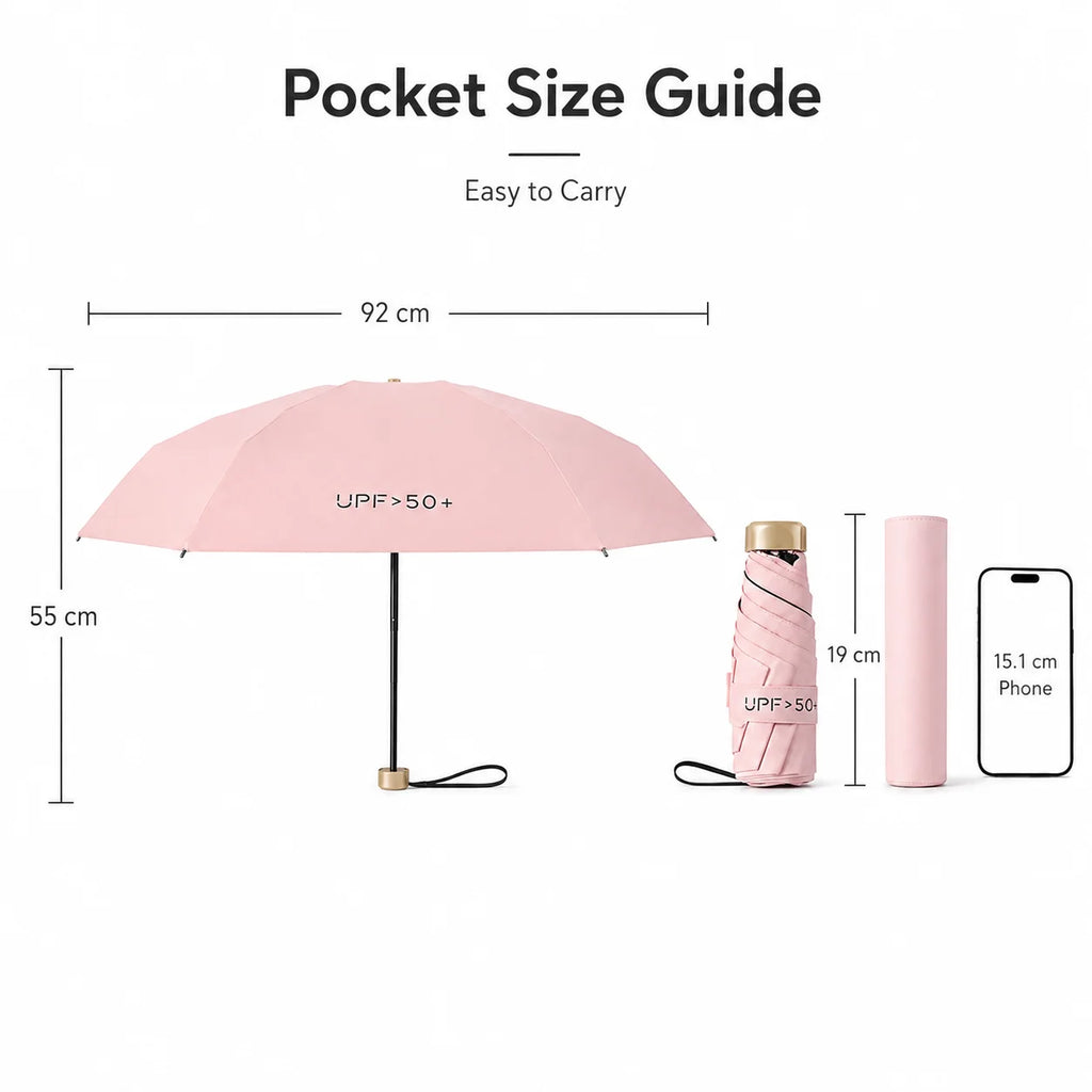 Nixie UPF50 Mini 5-Fold Portable Umbrella – Sun & Rain Parasol Portable Folding Umbrella Nixie