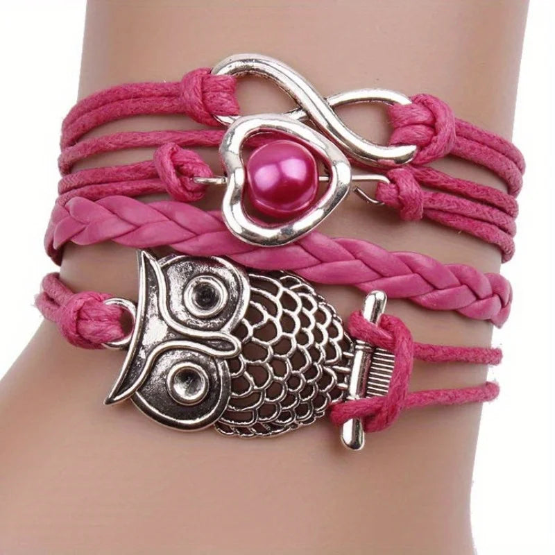 Owl Braided Multilayer Charm Leather Bracelet – Vintage Punk