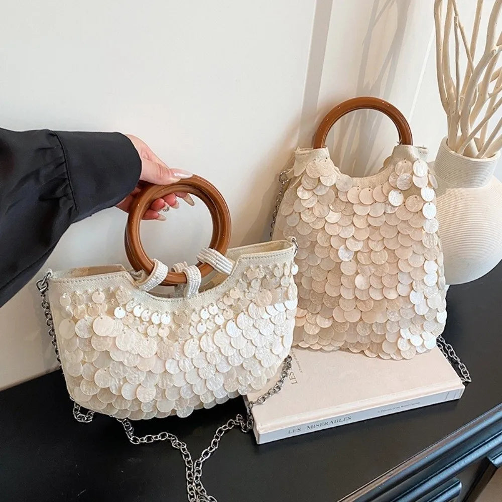 Woven Seashell Crossbody Bag | Beaded Mermaid Style Purse Crossbody Shoulder Bag Nixie