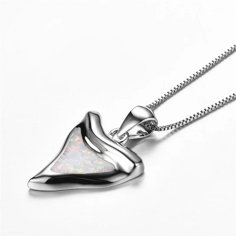 Silver Triangle Simulated Opal Pendant Necklace | Wedding Jewelry